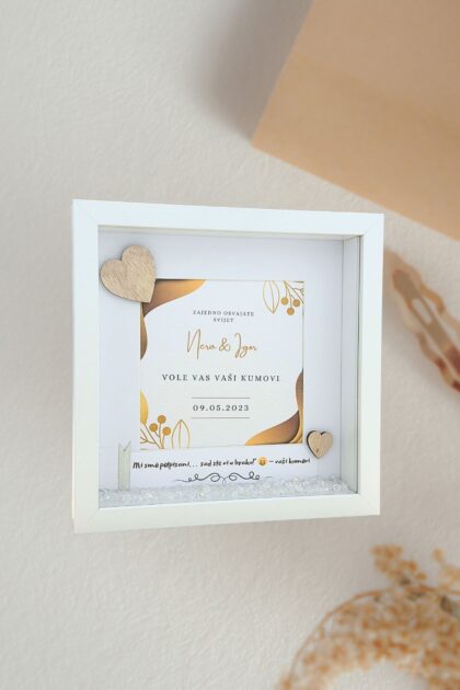 Personalizirani bijeli okvir kao poklon kumova mladencima, 25 × 25 cm