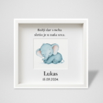 Personalizirani bijeli okvir za rođenje s imenom djeteta i datumom, 25 × 25 cm