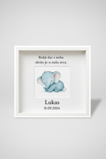 Personalizirani bijeli okvir za rođenje s imenom djeteta i datumom, 25 × 25 cm