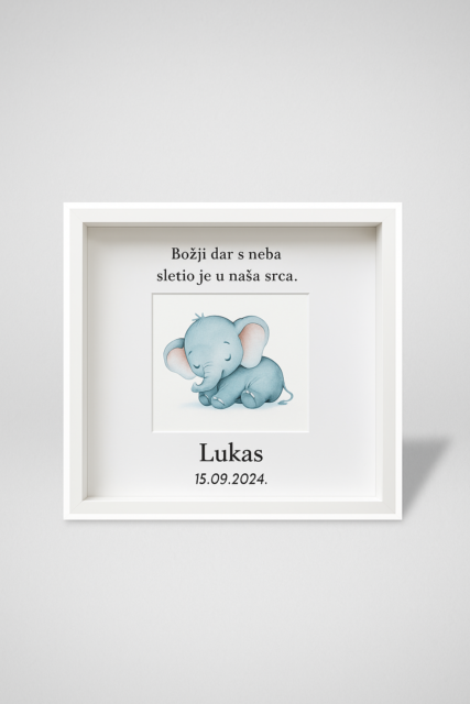 Personalizirani bijeli okvir za rođenje s imenom djeteta i datumom, 25 × 25 cm